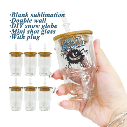 50Pack USA Warehouse 3oz Mini Snow Globe Shot Glass Can with Wooden Lids for Blank Sublimation