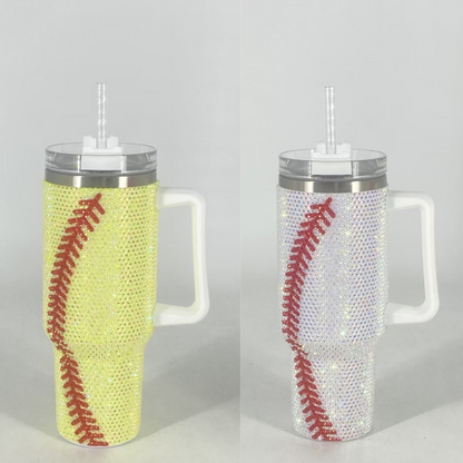 H1.0 40oz Baseball Bling Rhinestone Tumblers with Handle 20 Pack USA Warehouse