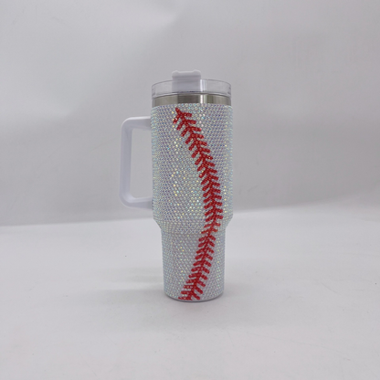 H1.0 40oz Baseball Bling Rhinestone Tumblers with Handle 20 Pack USA Warehouse