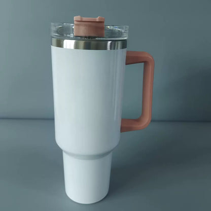 H1.0 40oz Glossy White Blank Sublimation Double Vacuum Mugs with Color Handle 20Pack China Warehouse