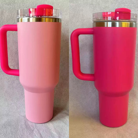 💖H2.0 40oz Hot Pink Quencher Tumblers with Sliver Underneath for Laser Engraving 20Pack China Warehouse