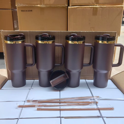 40oz Gold Plated 🤎Chocolate&Green Color Quencher Tumblers for Laser Engraving 20 Pack USA Warehouse