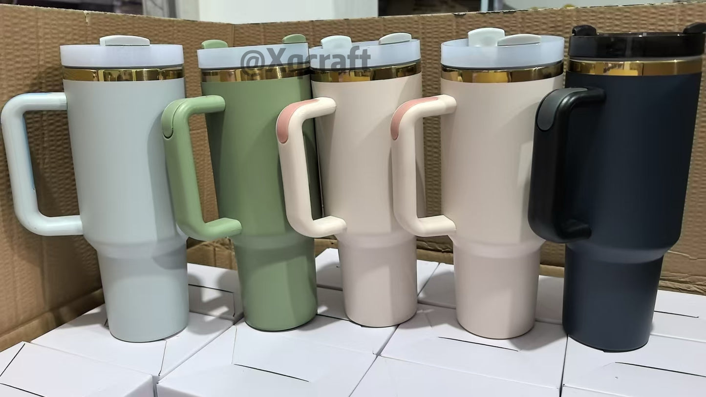 H2.0 40oz 💛Matt Gold Underneath Powder Coated Tumblers for Laser Engraved 20Pack China Warehouse