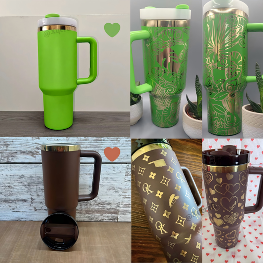 40oz Gold Plated 🤎Chocolate&Green Color Quencher Tumblers for Laser Engraving 20 Pack USA Warehouse