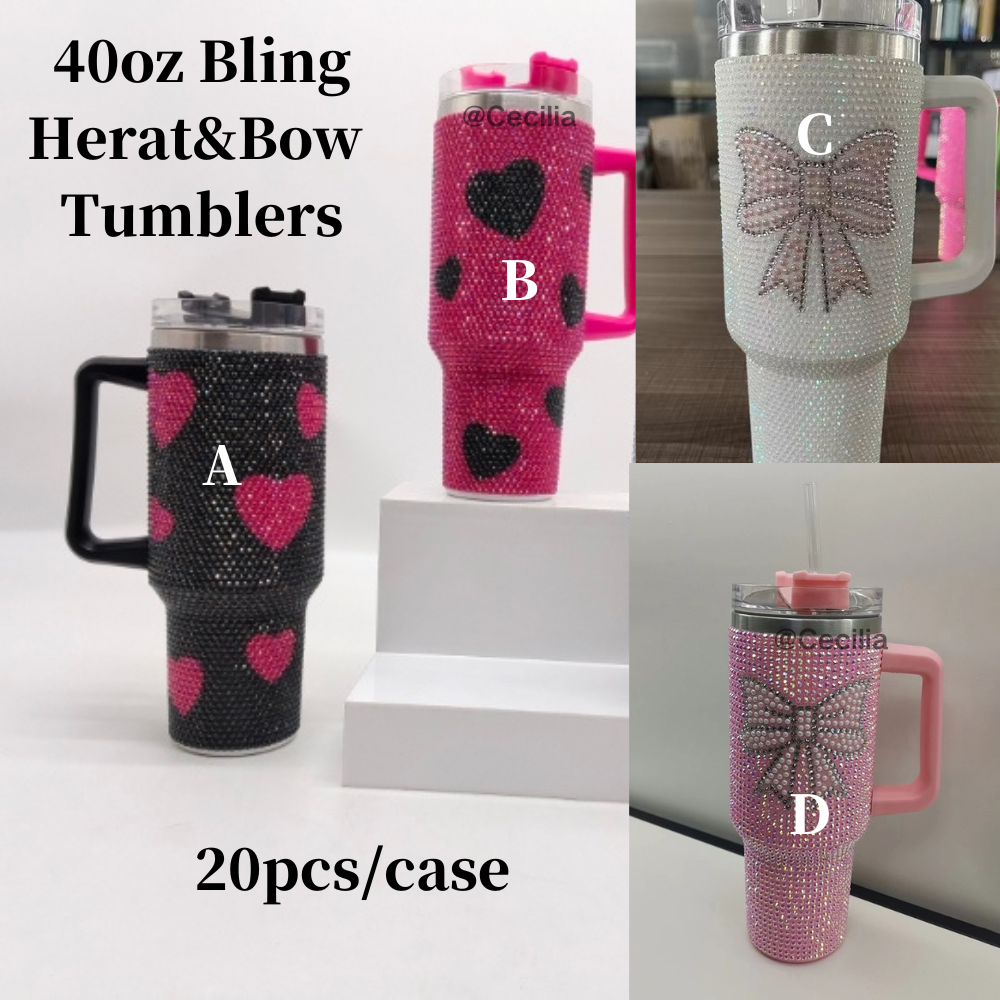 Best Gifts Valentine's Day 40oz Rhinestone Heart&Bow Printed Bling Tumblers 20Pack China Warehouse