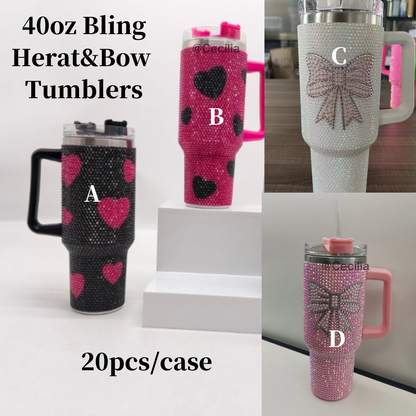 Best Gifts Valentine's Day 40oz Rhinestone Heart&Bow Printed Bling Tumblers 20Pack China Warehouse