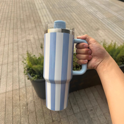 Newest 40oz Stripe Style Quencher Tumblers with Handle for Laser Engraving Gentle Colors Mugs 20Pack China Warehouse