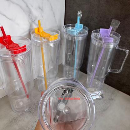 40oz Pre Drilled Hole Snow Globe Plastic Mugs with Handle and Coloful Lids and Straw 20 Pack China Warehouse