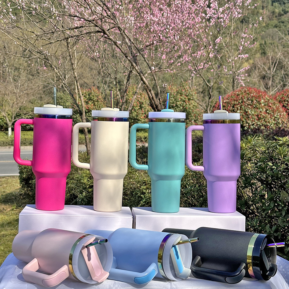 40oz 🌈Rainbow Plated Tumblers Powder Coated Quencher Tumbler with Meatl Straw for Laser Engraving 20Pack China