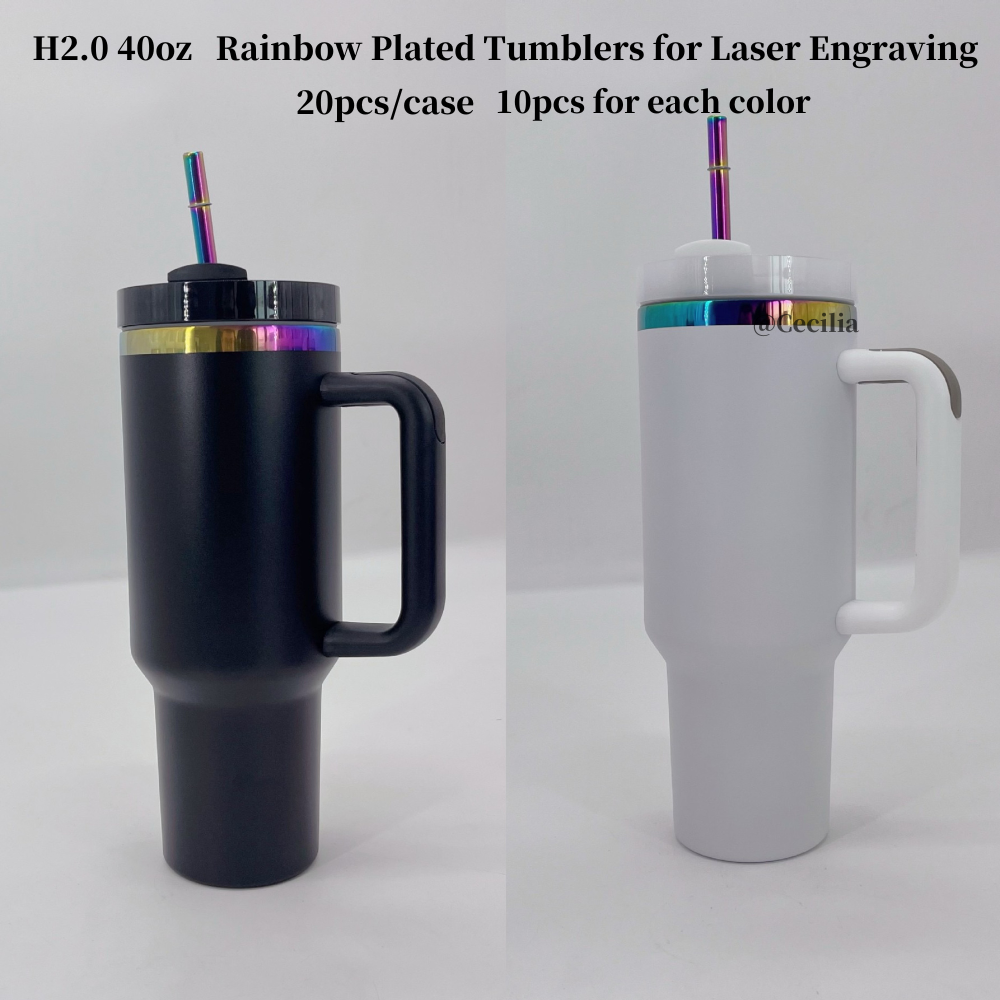40oz 🌈Rainbow Plated Tumblers Powder Coated Quencher Tumbler with Meatl Straw for Laser Engraving 20Pack China