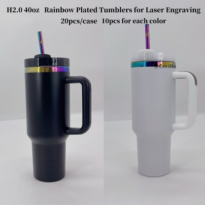 40oz 🌈Rainbow Plated Tumblers Powder Coated Quencher Tumbler with Meatl Straw for Laser Engraving 20Pack China