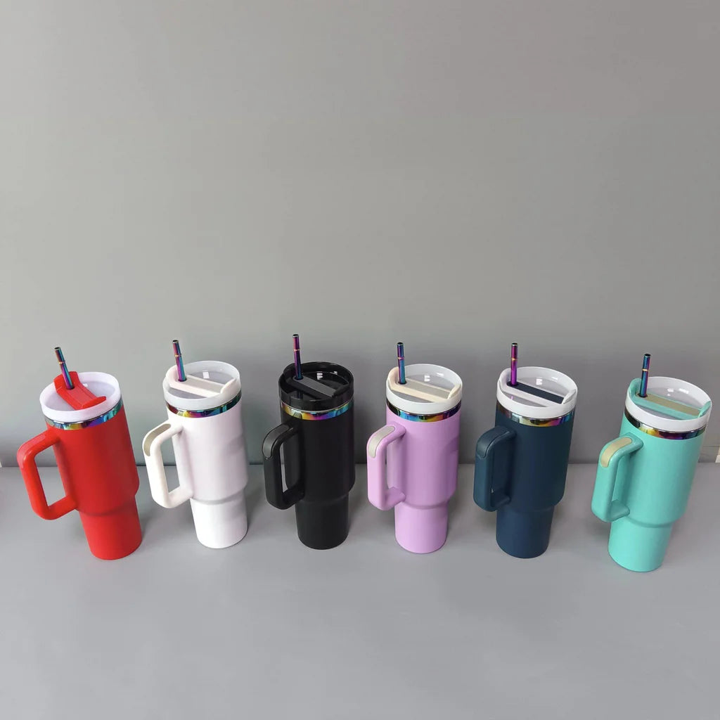 40oz 🌈Rainbow Plated Tumblers Powder Coated Quencher Tumbler with Meatl Straw for Laser Engraving 20Pack China