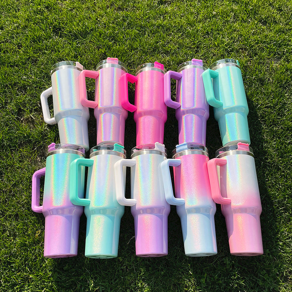 H1.0 40oz Shimmer Glitter White Sublimation Tumblers with Handle 25Pack China Warehouse