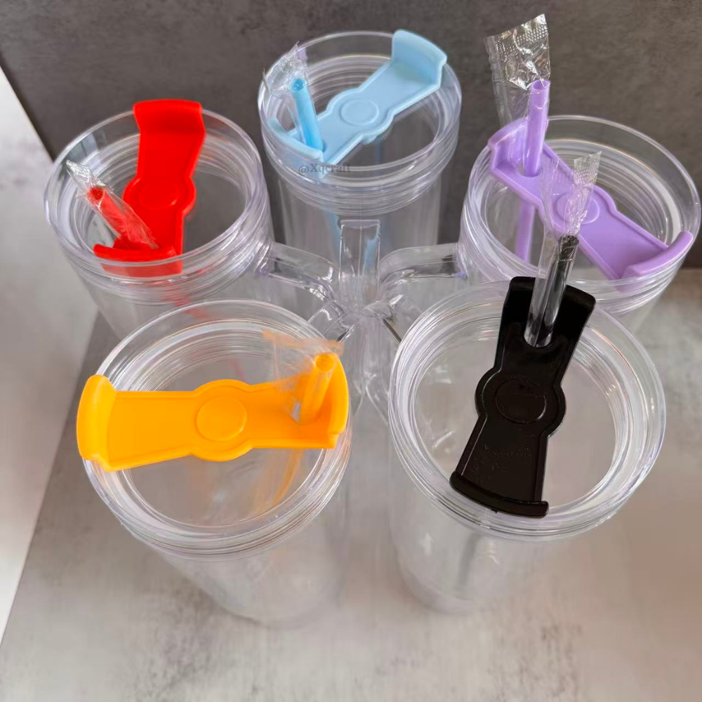 40oz Pre Drilled Hole Snow Globe Plastic Mugs with Handle and Coloful Lids and Straw 20 Pack China Warehouse