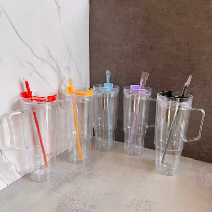 40oz Pre Drilled Hole Snow Globe Plastic Mugs with Handle and Coloful Lids and Straw 20 Pack China Warehouse
