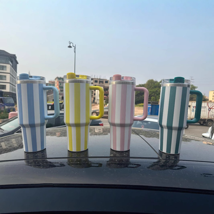 Newest 40oz Stripe Style Quencher Tumblers with Handle for Laser Engraving Gentle Colors Mugs 20Pack China Warehouse