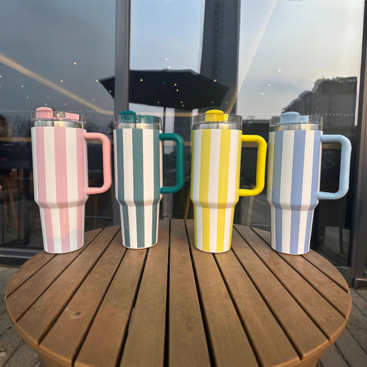 Newest 40oz Stripe Style Quencher Tumblers with Handle for Laser Engraving Gentle Colors Mugs 20Pack China Warehouse