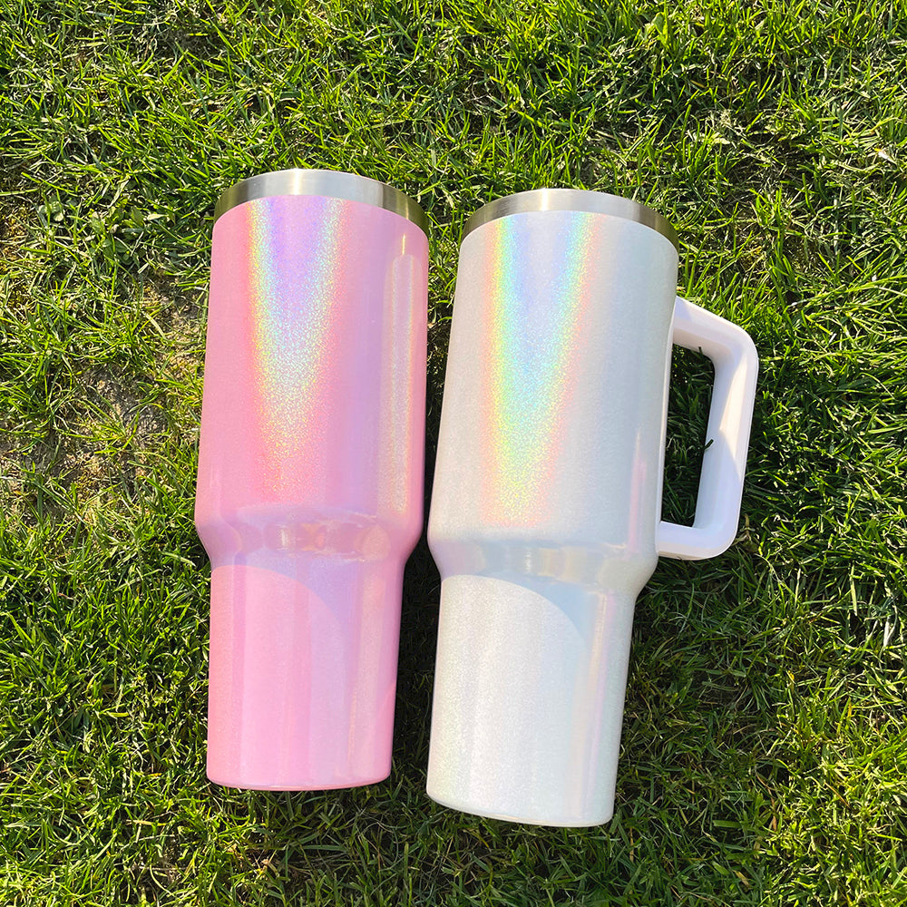 H1.0 40oz Shimmer Glitter White Sublimation Tumblers with Handle 25Pack China Warehouse