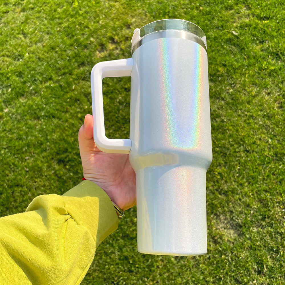 H1.0 40oz Shimmer Glitter White Sublimation Tumblers with Handle 25Pack China Warehouse