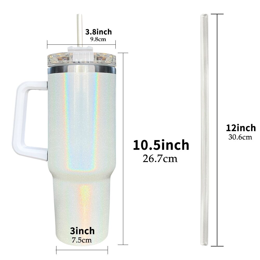 H1.0 40oz Shimmer Glitter White Sublimation Tumblers with Handle 25Pack China Warehouse