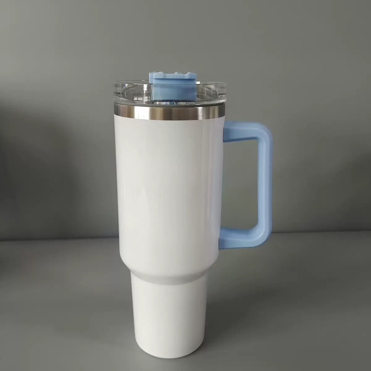 H1.0 40oz Glossy White Blank Sublimation Double Vacuum Mugs with Color Handle 20Pack China Warehouse