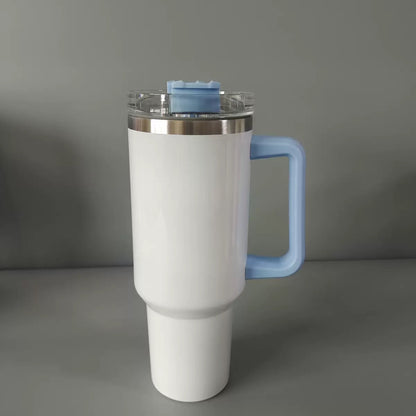 H1.0 40oz Glossy White Blank Sublimation Double Vacuum Mugs with Color Handle 20Pack China Warehouse
