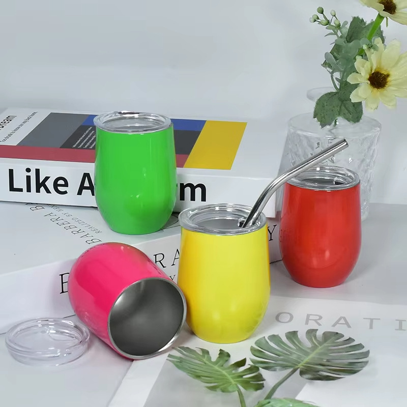 3oz Mini Neon Color Sublimation Wine Tumblers with Stainless Steel Straw 48Pack USA Warehouse