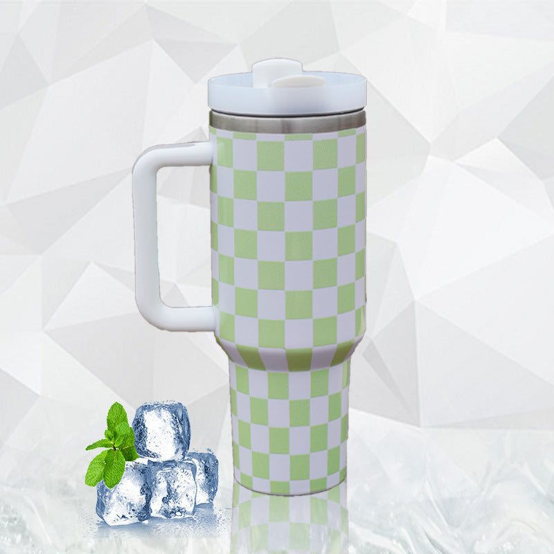 20Pack H2.0 40oz 3D Printed Checkerboard Design Tumblers with Handle Multi-color Plaid Double Wall Stainless Steel Water Mugs