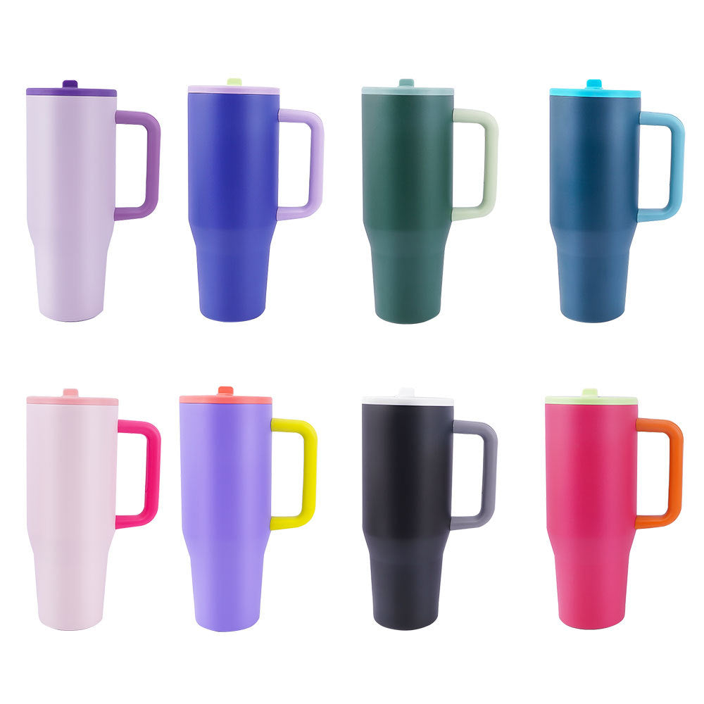 20 Pack China Warehouse 40oz Color Matching Design Power Coated Tumblers With Leak Proof Lids Contrast Color Design Water Bottles for Laser Engraving