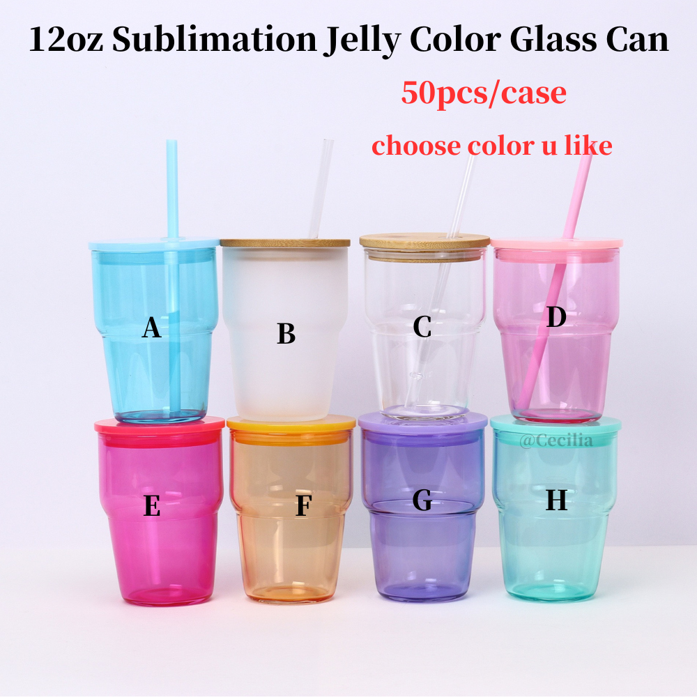 25Pack 12oz Blank Sublimation Glass Can Cute Mini Jelly Clear&Frosted Color Glass Shot for UV DTF Wraps