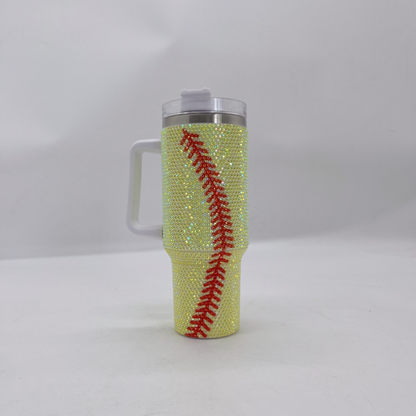 H1.0 40oz Baseball Bling Rhinestone Tumblers with Handle 20 Pack USA Warehouse
