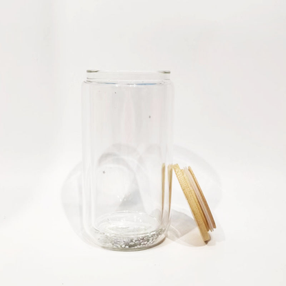 12oz Snow Globe Sublimation Glass Can with Wooden Lids Pre Drilled Hole with Plug 25Pack USA Warehouse