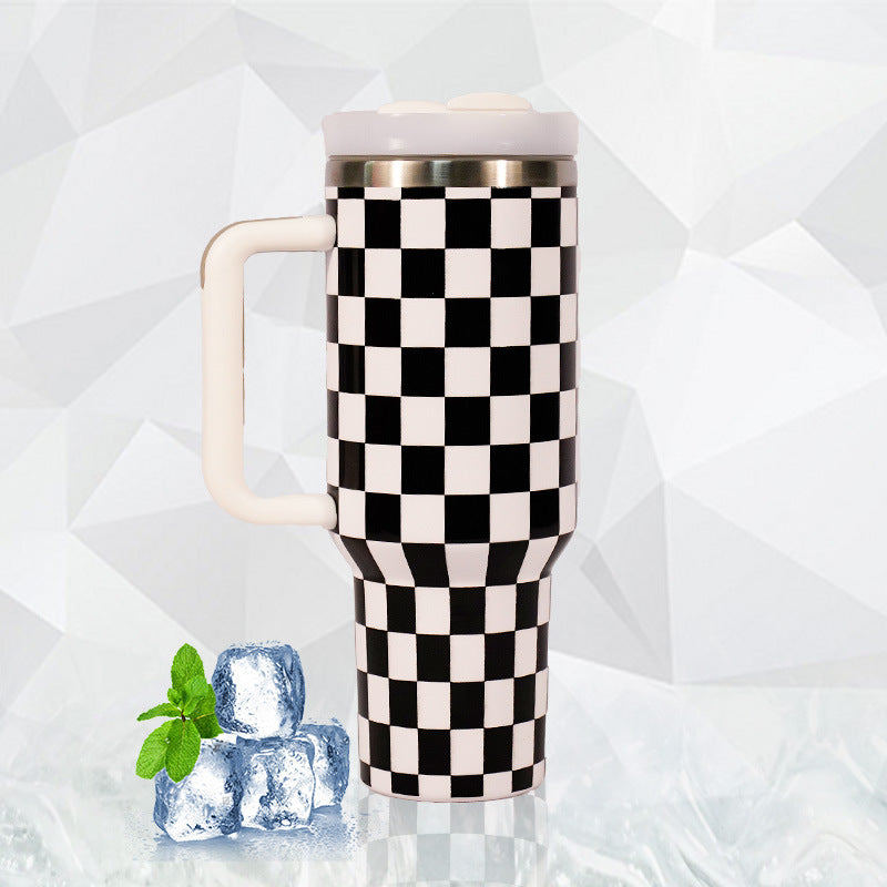 20Pack H2.0 40oz 3D Printed Checkerboard Design Tumblers with Handle Multi-color Plaid Double Wall Stainless Steel Water Mugs