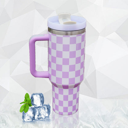 20Pack H2.0 40oz 3D Printed Checkerboard Design Tumblers with Handle Multi-color Plaid Double Wall Stainless Steel Water Mugs