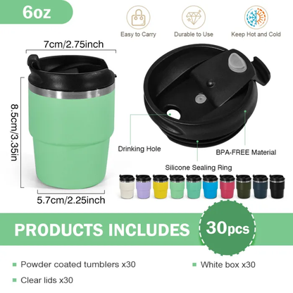 6oz Mini Coffee Cups Double Vacuum Tumblers Inside with Enamel Coating 30Pack USA Warehouse