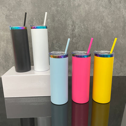 25 Pack USA Warehouse 20oz Rainbow Plated Straight Tumbler With Colored PP Straw for Laser Engraving