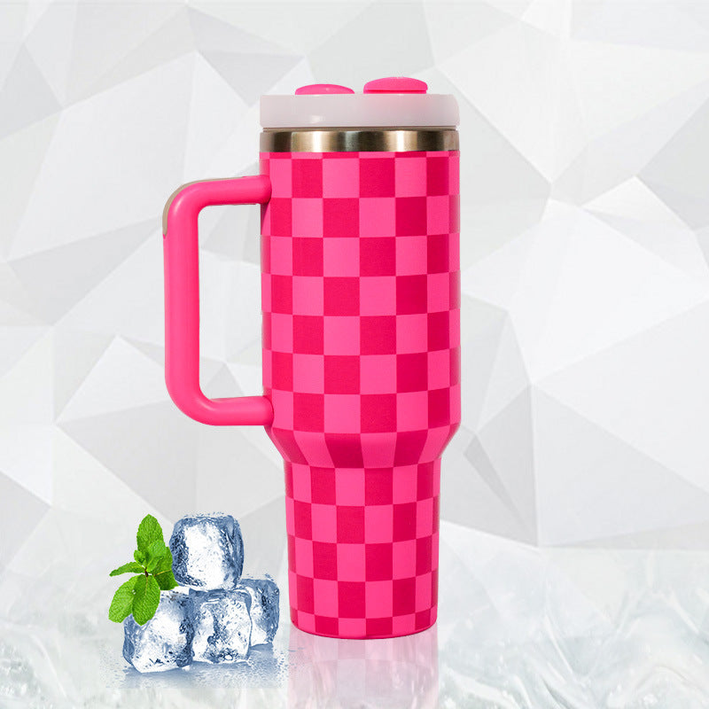 20Pack H2.0 40oz 3D Printed Checkerboard Design Tumblers with Handle Multi-color Plaid Double Wall Stainless Steel Water Mugs