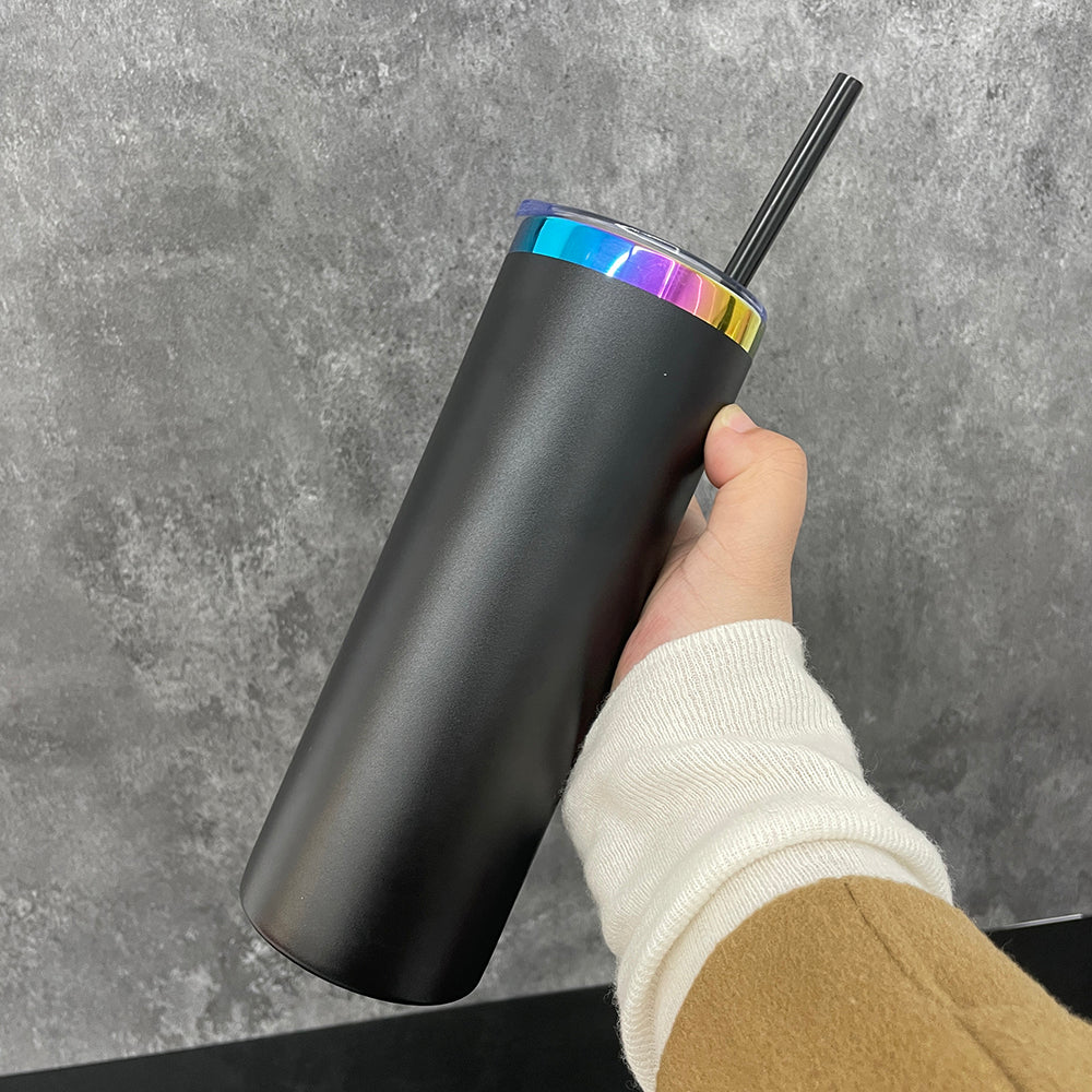 25 Pack USA Warehouse 20oz Rainbow Plated Straight Tumbler With Colored PP Straw for Laser Engraving