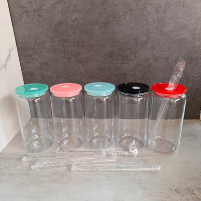 BPA Free 16oz Clear Plastic Can with Colorful Lids for UV DTF Wraps&Vinyl 50 Pack China Warehouse