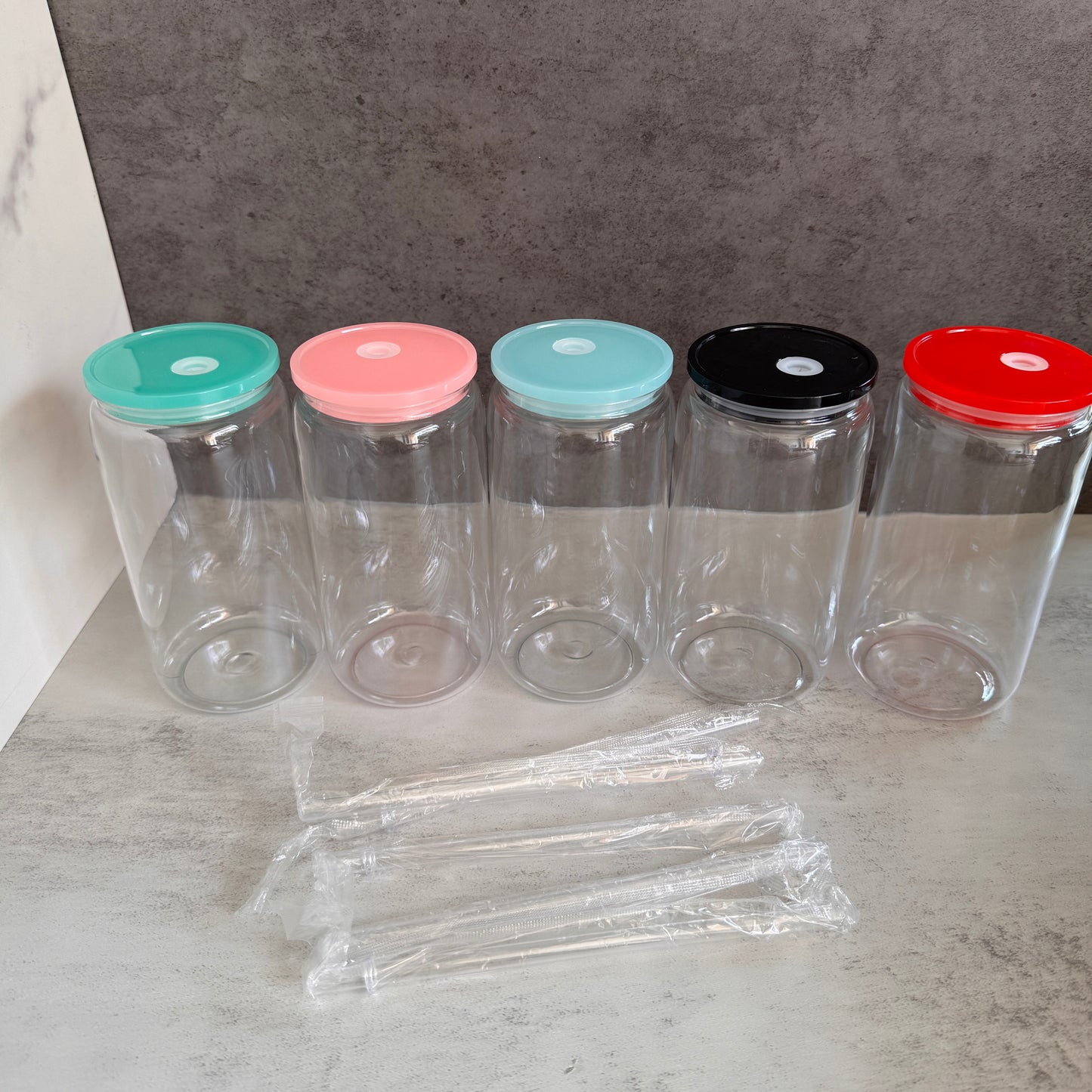 BPA Free 16oz Clear Plastic Can with Colorful Lids for UV DTF Wraps&Vinyl 50 Pack China Warehouse