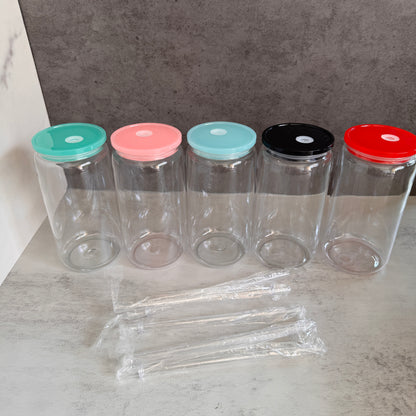 BPA Free 16oz Clear Plastic Can with Colorful Lids for UV DTF Wraps&Vinyl 50 Pack China Warehouse