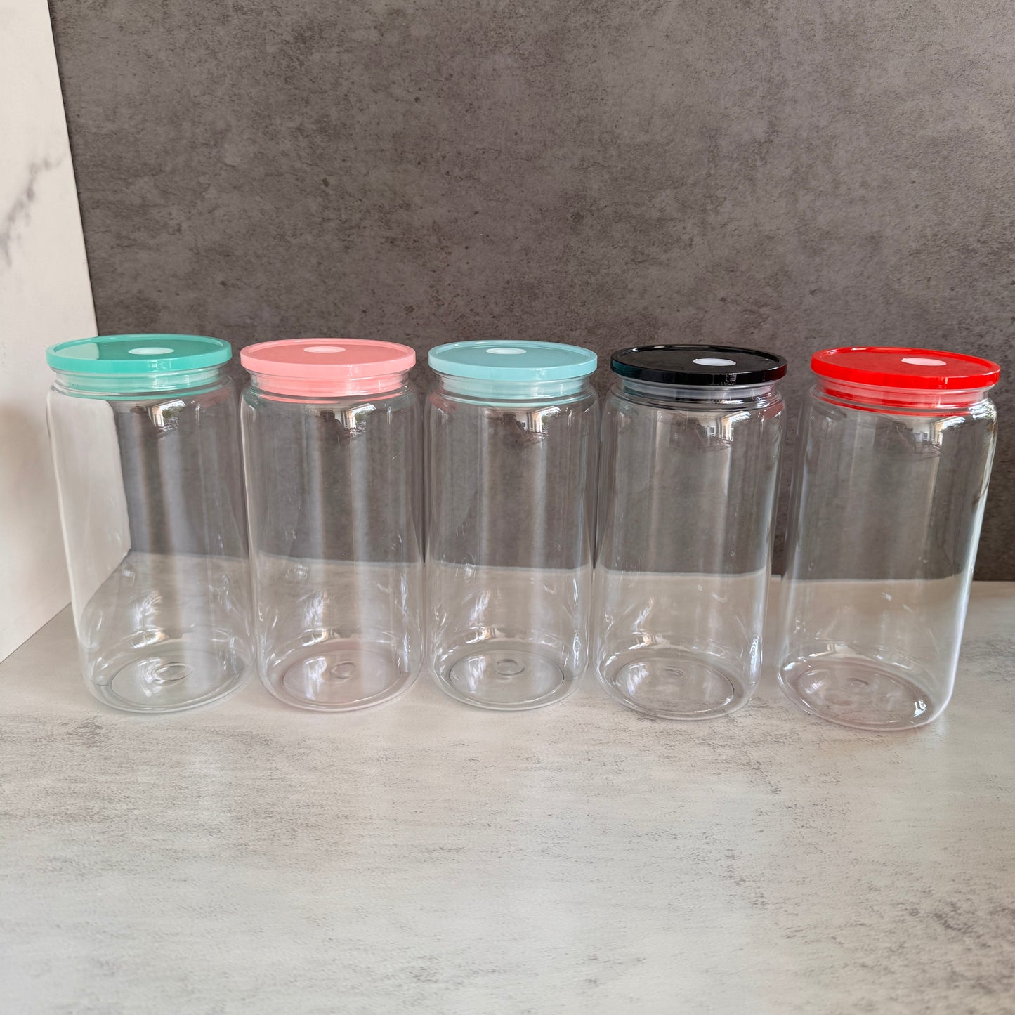 BPA Free 16oz Clear Plastic Can with Colorful Lids for UV DTF Wraps&Vinyl 50 Pack China Warehouse