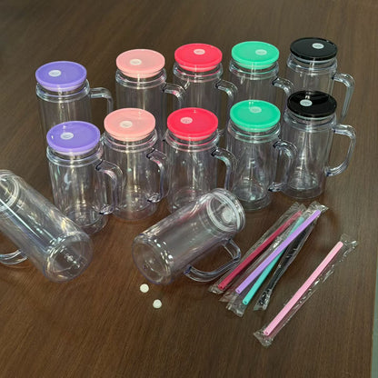 16oz 20oz Snow Globe Plastic Can with Handle Pre Drilled Hole and With Plug 25 Pack China Warehouse