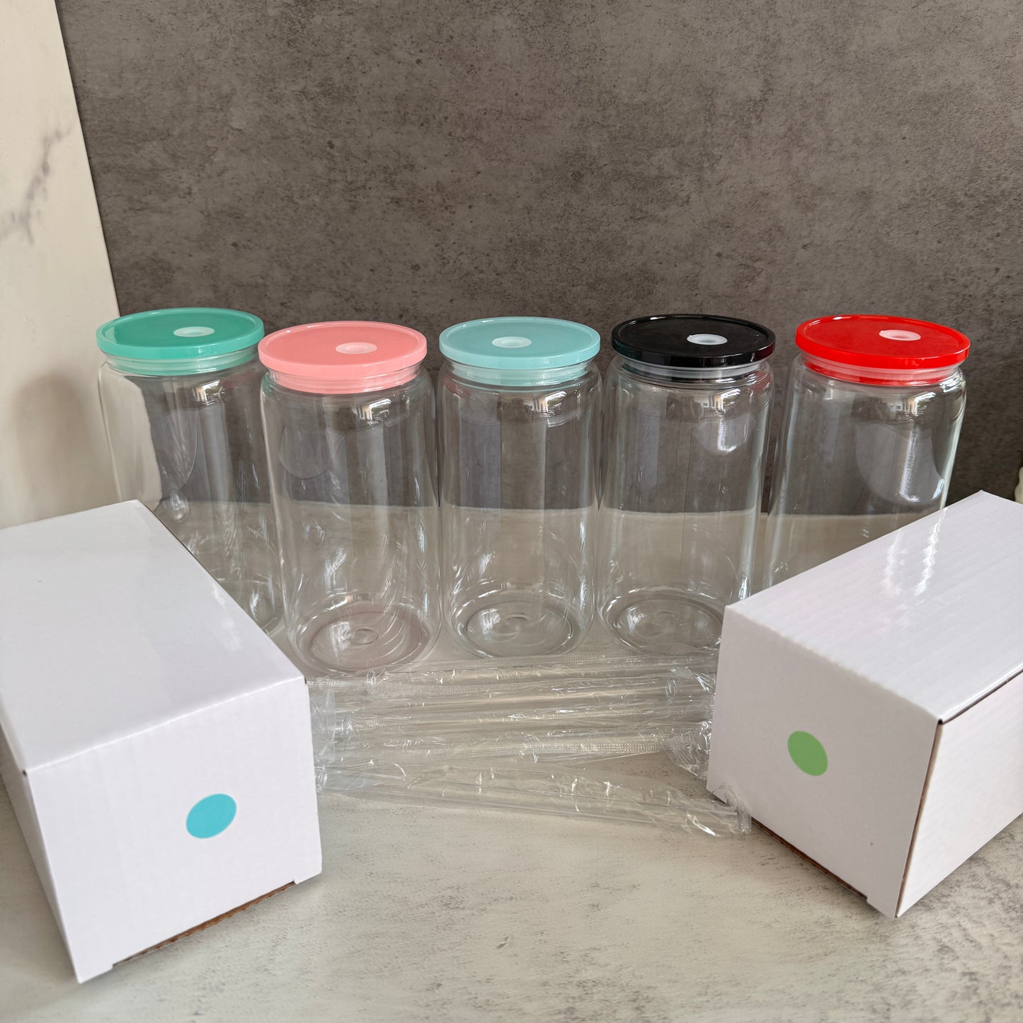 BPA Free 16oz Clear Plastic Can with Colorful Lids for UV DTF Wraps&Vinyl 50 Pack China Warehouse