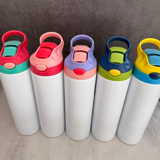20oz Sublimation Water Bottles With Bounce Lids for Kids 5 Colors Lids Mix Style Tumblers 25 Pack