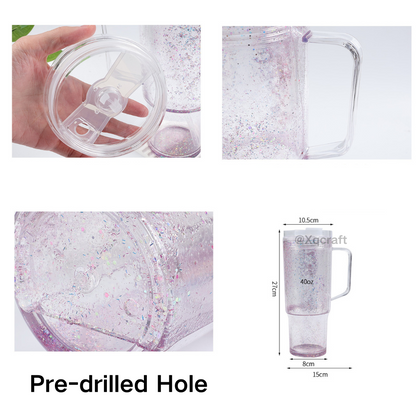 40oz Pre Drilled Hole Snow Globe Plastic Mugs Clear Double Wall Cups 20Pack China Warehouse