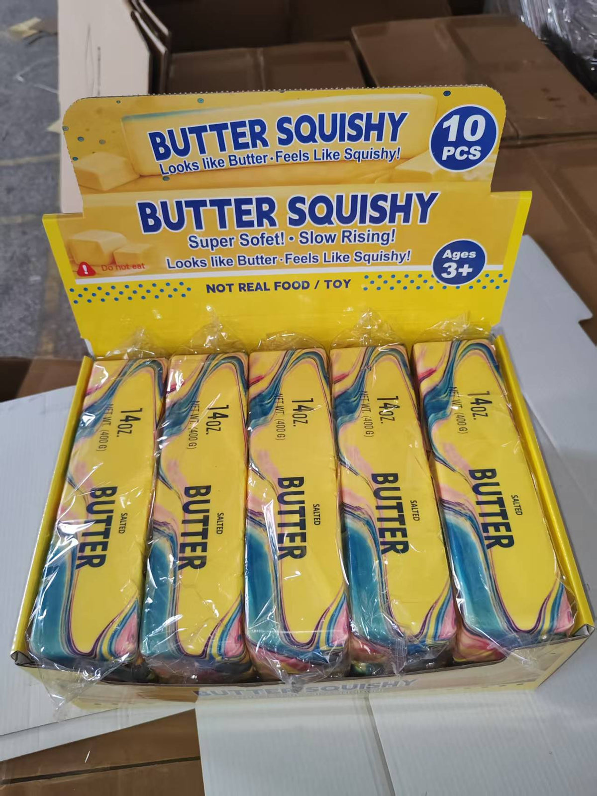 72 Pack Flour-filled TPR Butter Squishy Stress Relief Fidget Toy with PVC Gift Box Yellow Pink Halloween Style China Warehouse