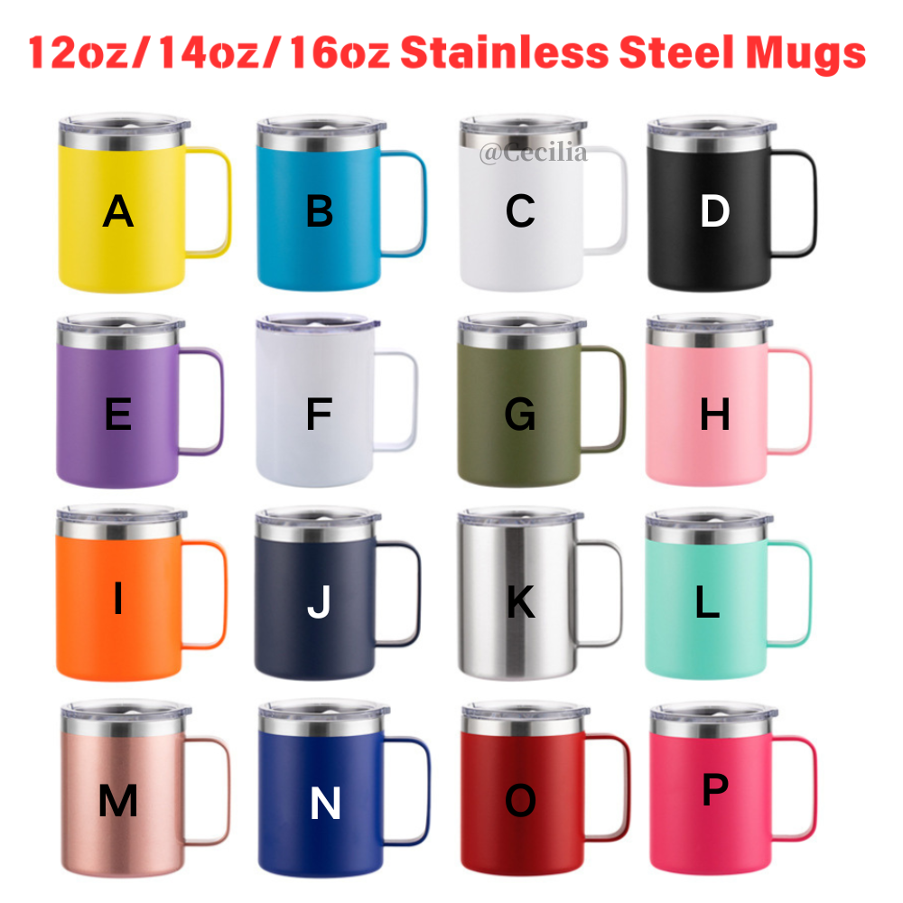 50 Pack China Warehouse 12oz/14oz/16oz Double Wall Stainless Steel Power Coated Mugs Tumblers for Laser Engraving