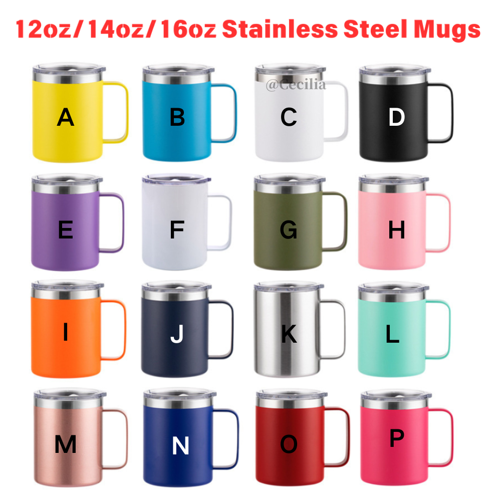 12oz/14oz/16oz Double Wall Stainless Steel Powder Coated Mugs for Laser Engraving 50 Pack China Warehouse
