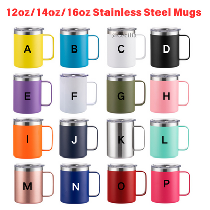 12oz/14oz/16oz Double Wall Stainless Steel Powder Coated Mugs for Laser Engraving 50 Pack China Warehouse
